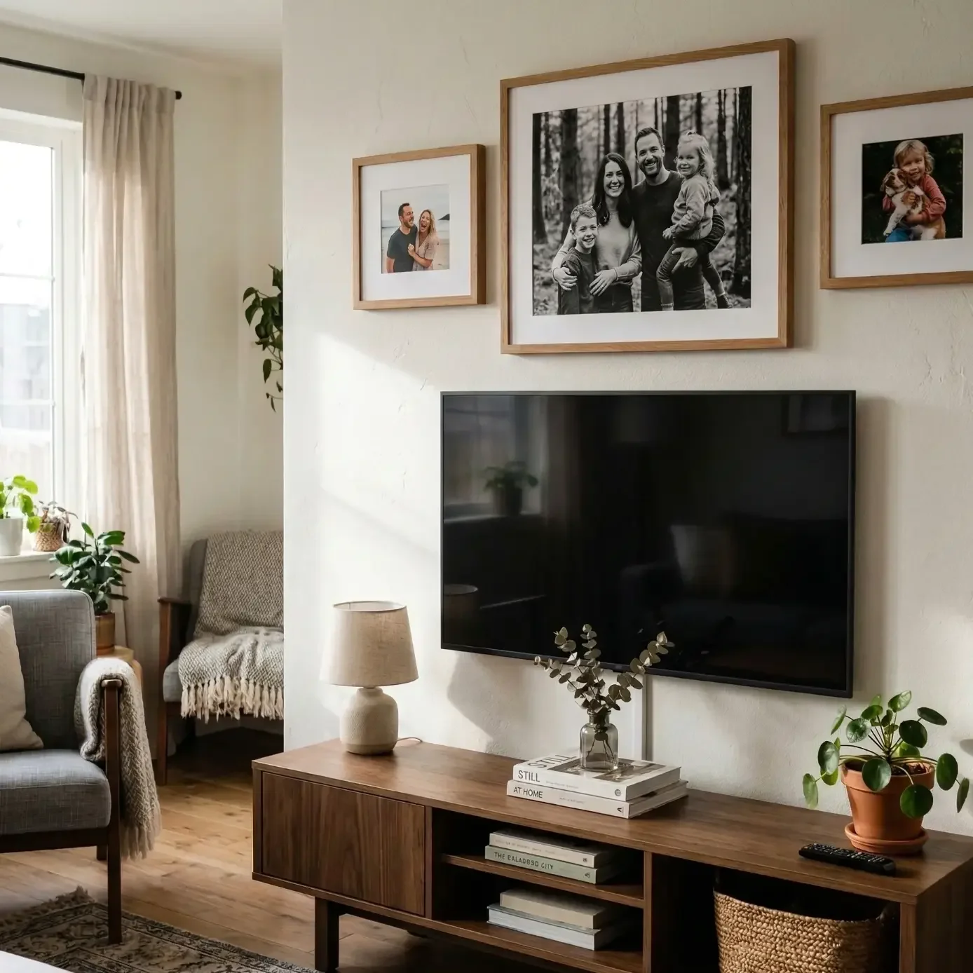 Centerpiece art behind and above TV over console