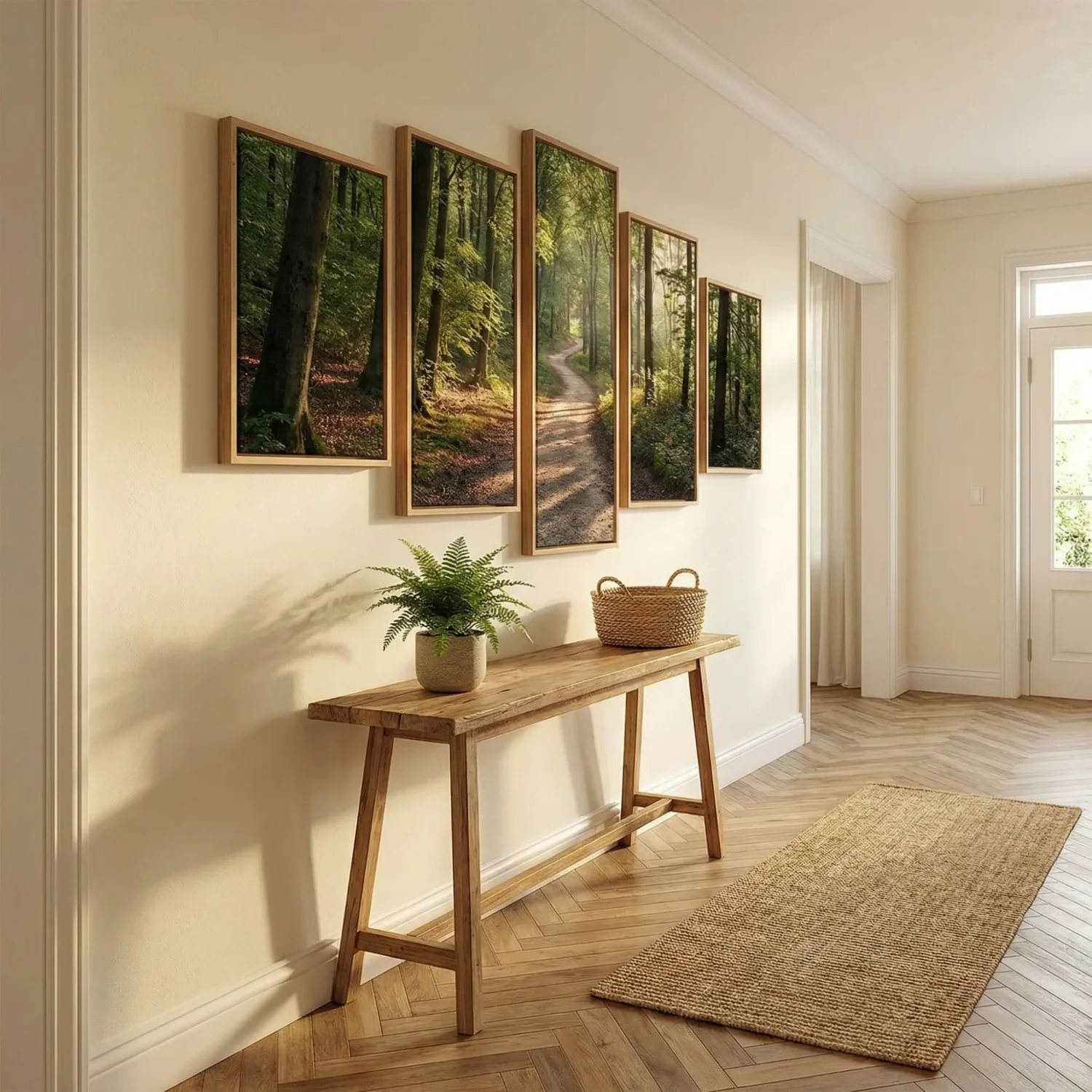 5 piece canvas art set in home entryway hallway