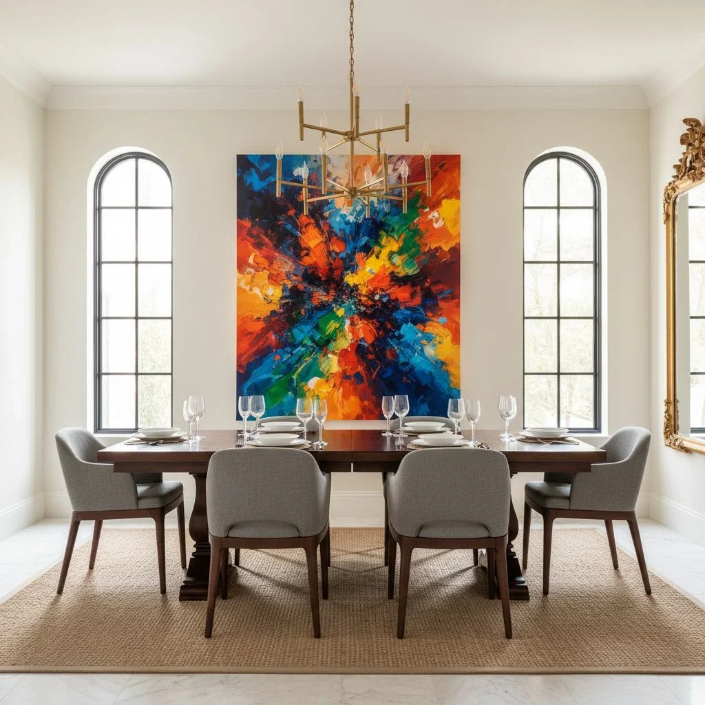 Dining room with bold statement artwork