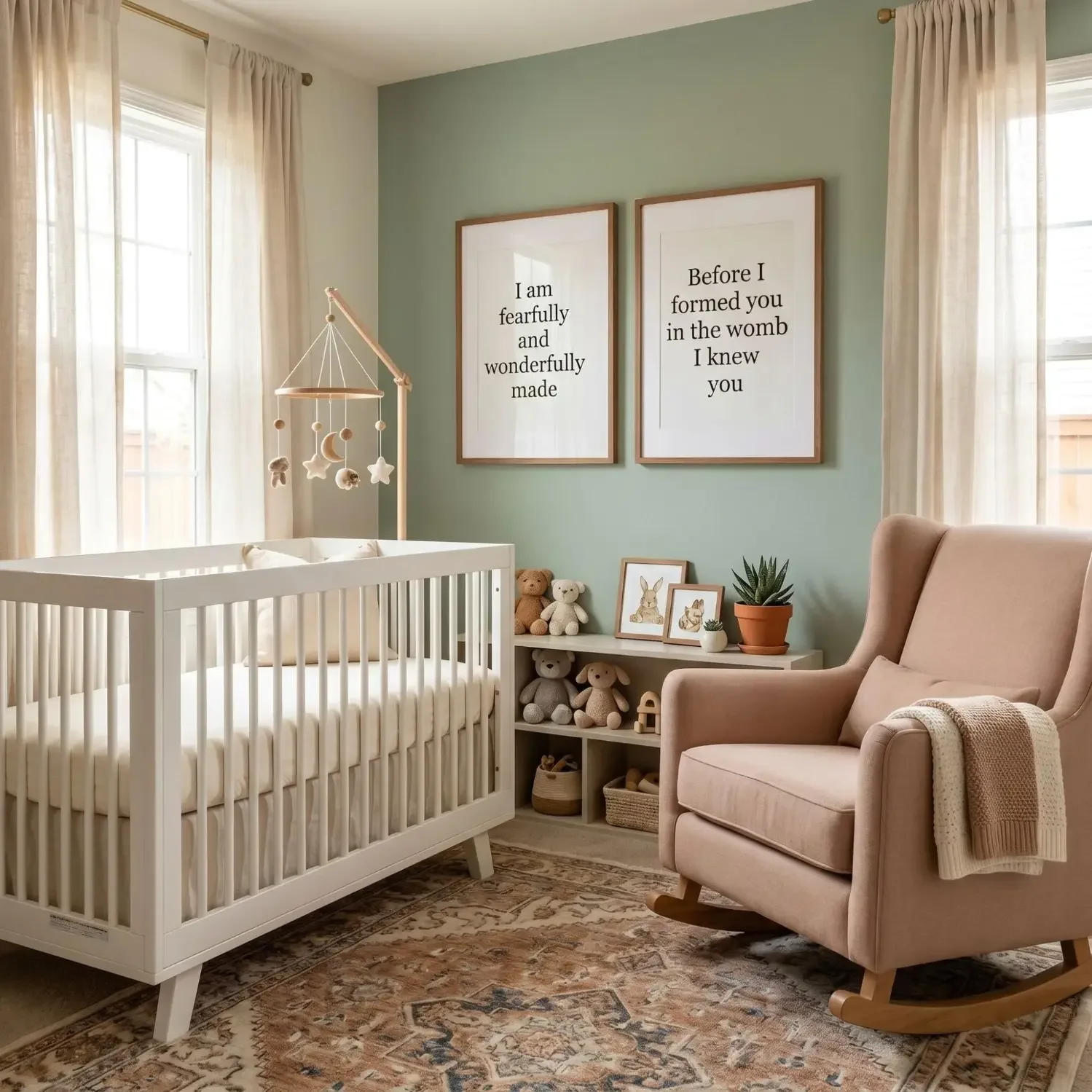 Faith-inspired nursery with scripture wall art