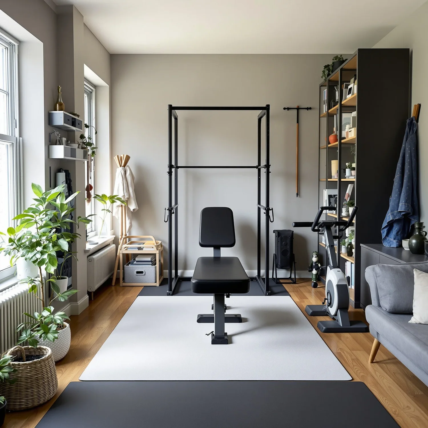 Small studio space with yoga mat and gym material