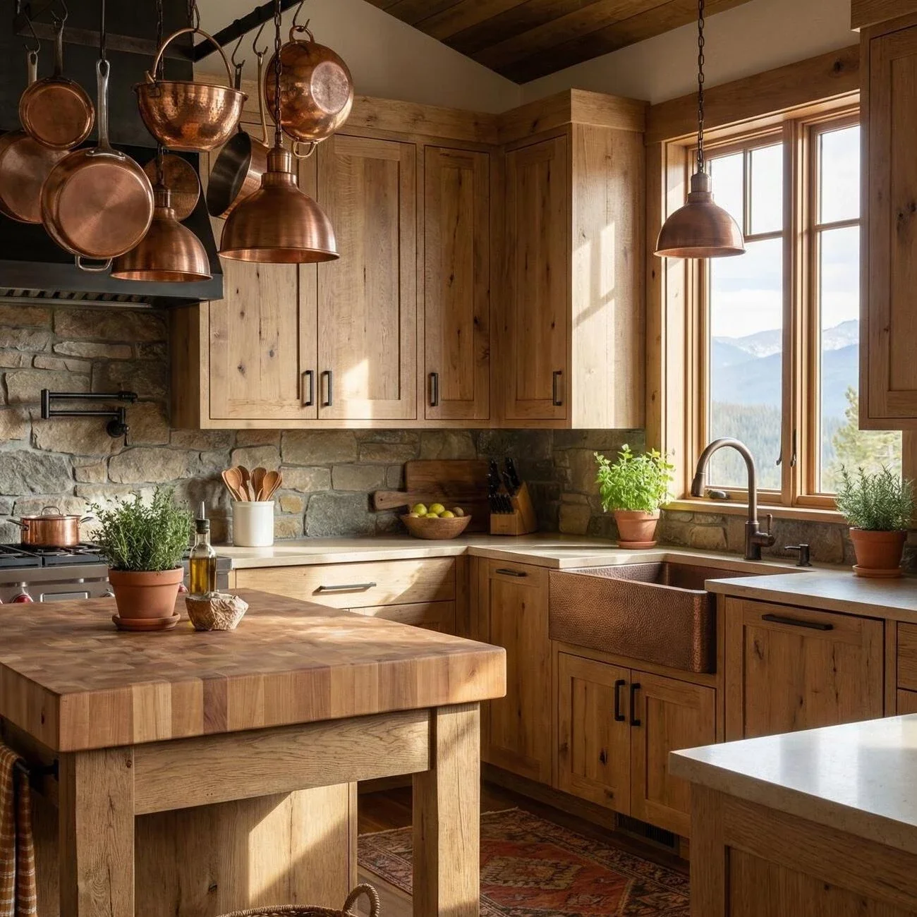  Cozy mountain kitchen with warm wood and copper accents