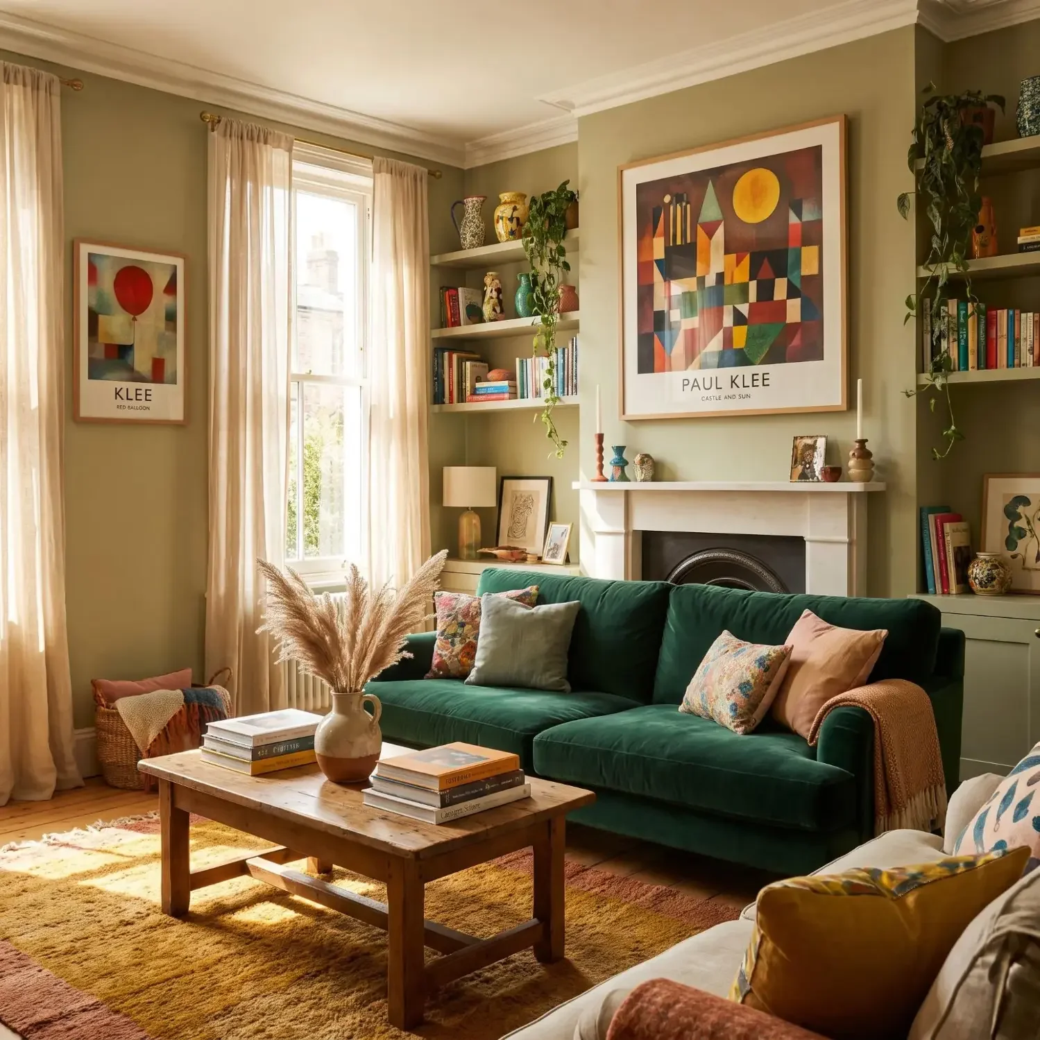 Paul Klee art prints in a colorful living room