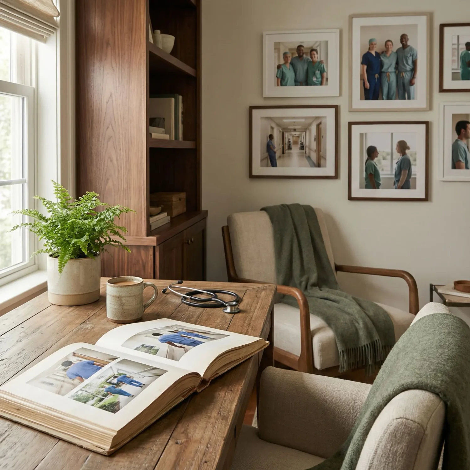 Photo book for healthcare workers on a desk