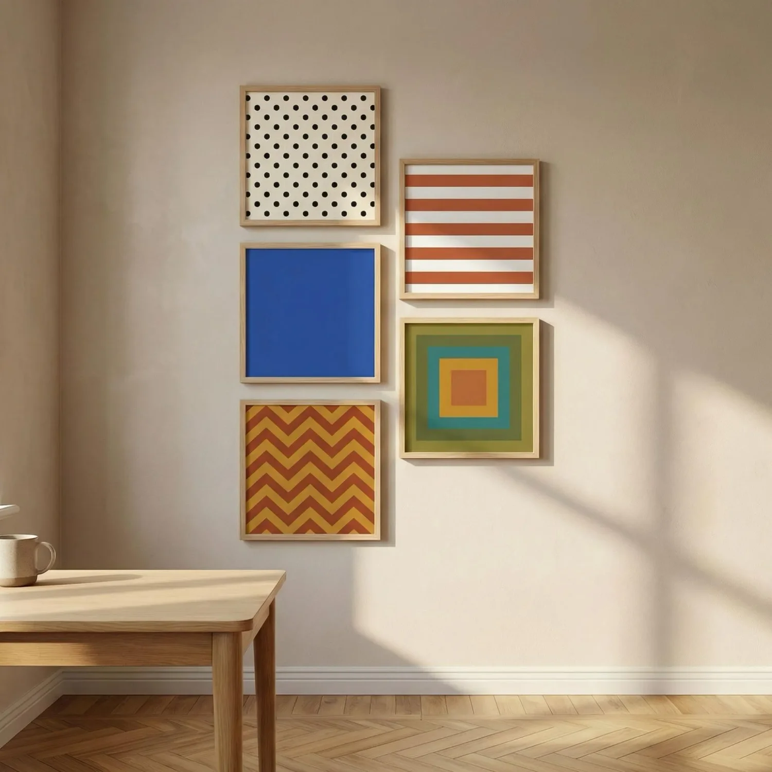 Geometric dots stripes bold framed art wall display