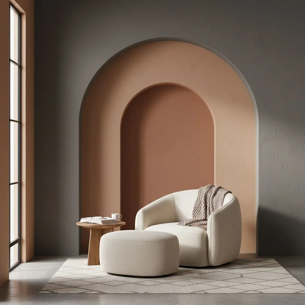 Painted arches behind reading chair