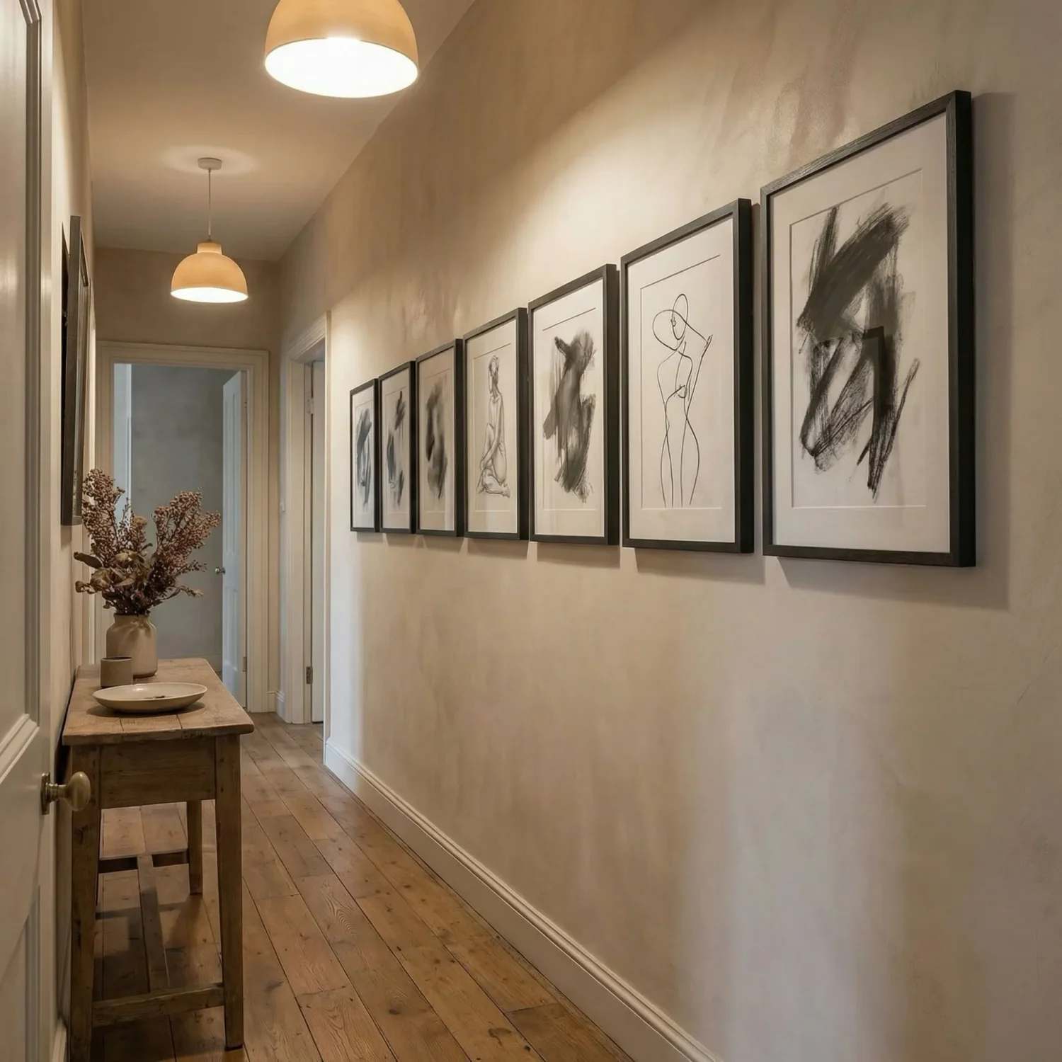 Charcoal framed art in cozy home office corner