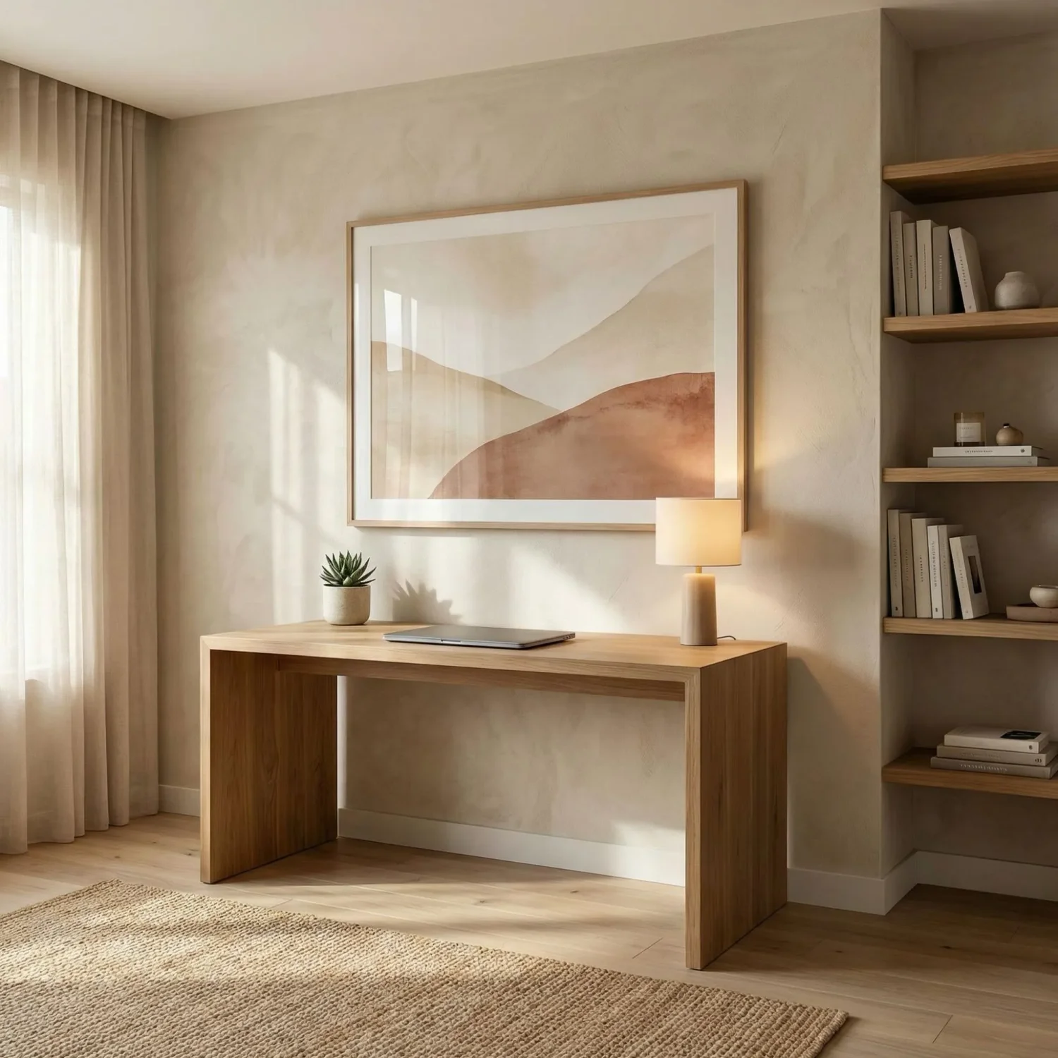 Large abstract framed art in home office