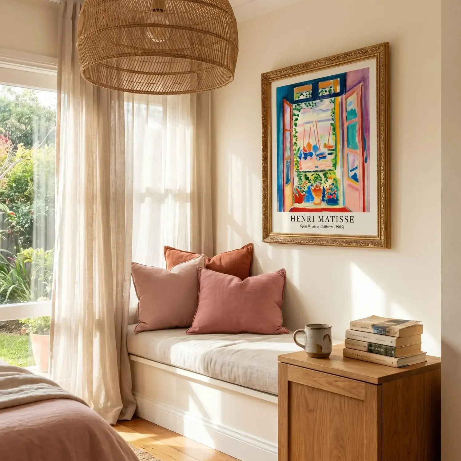 Matisse Open Window Collioure print in bedroom reading nook