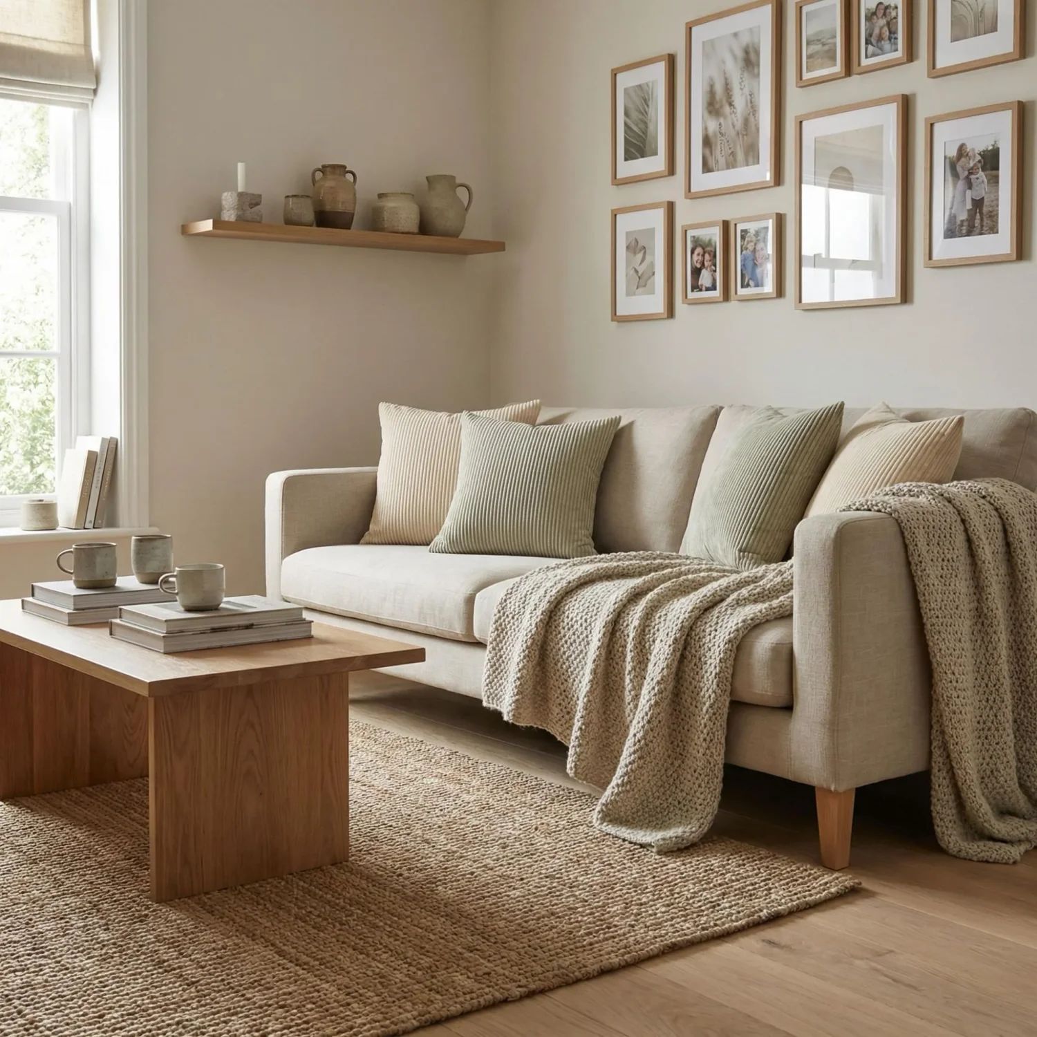 Scandinavian living room cream walls neutral decor