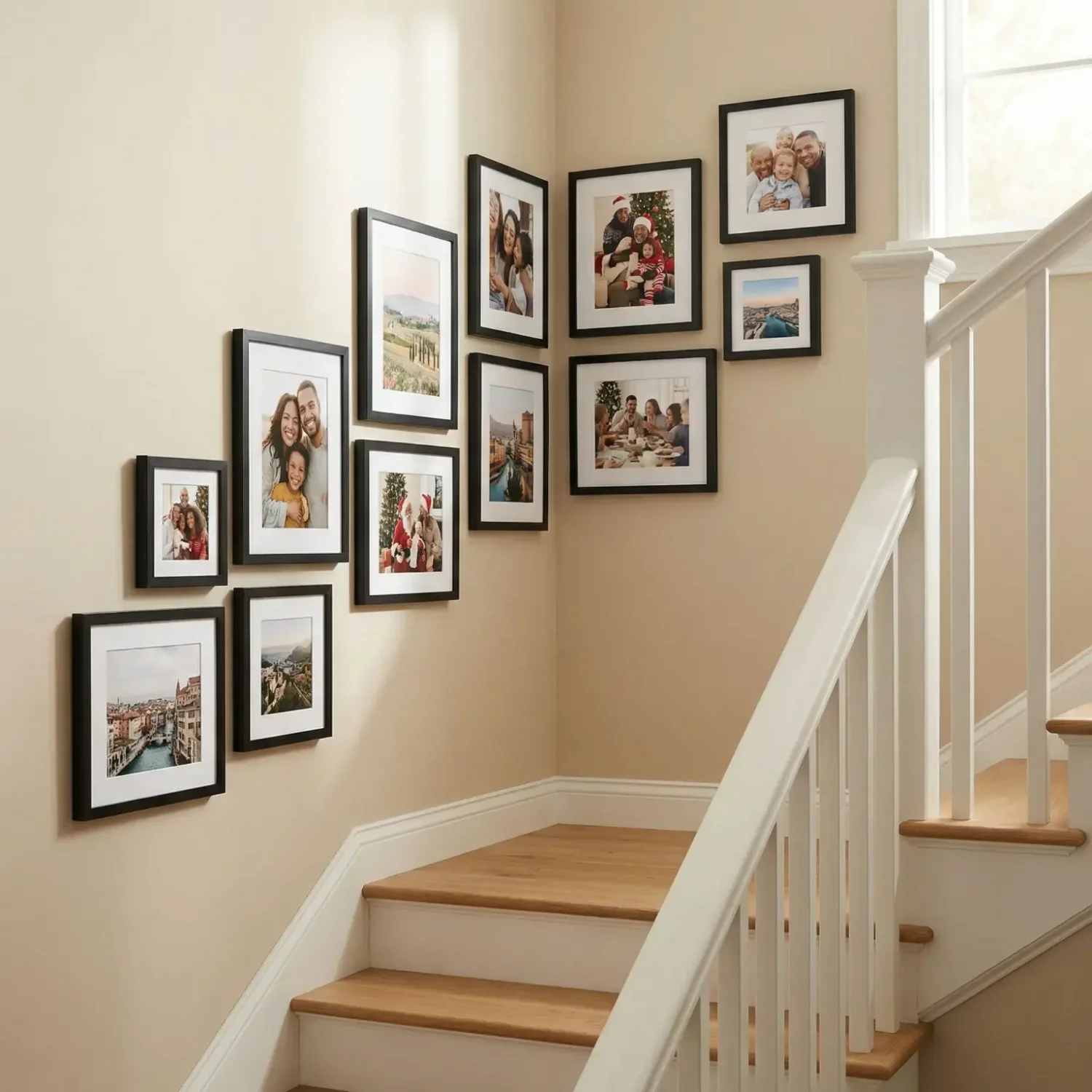 Stair corner stepped framed photos gallery wal