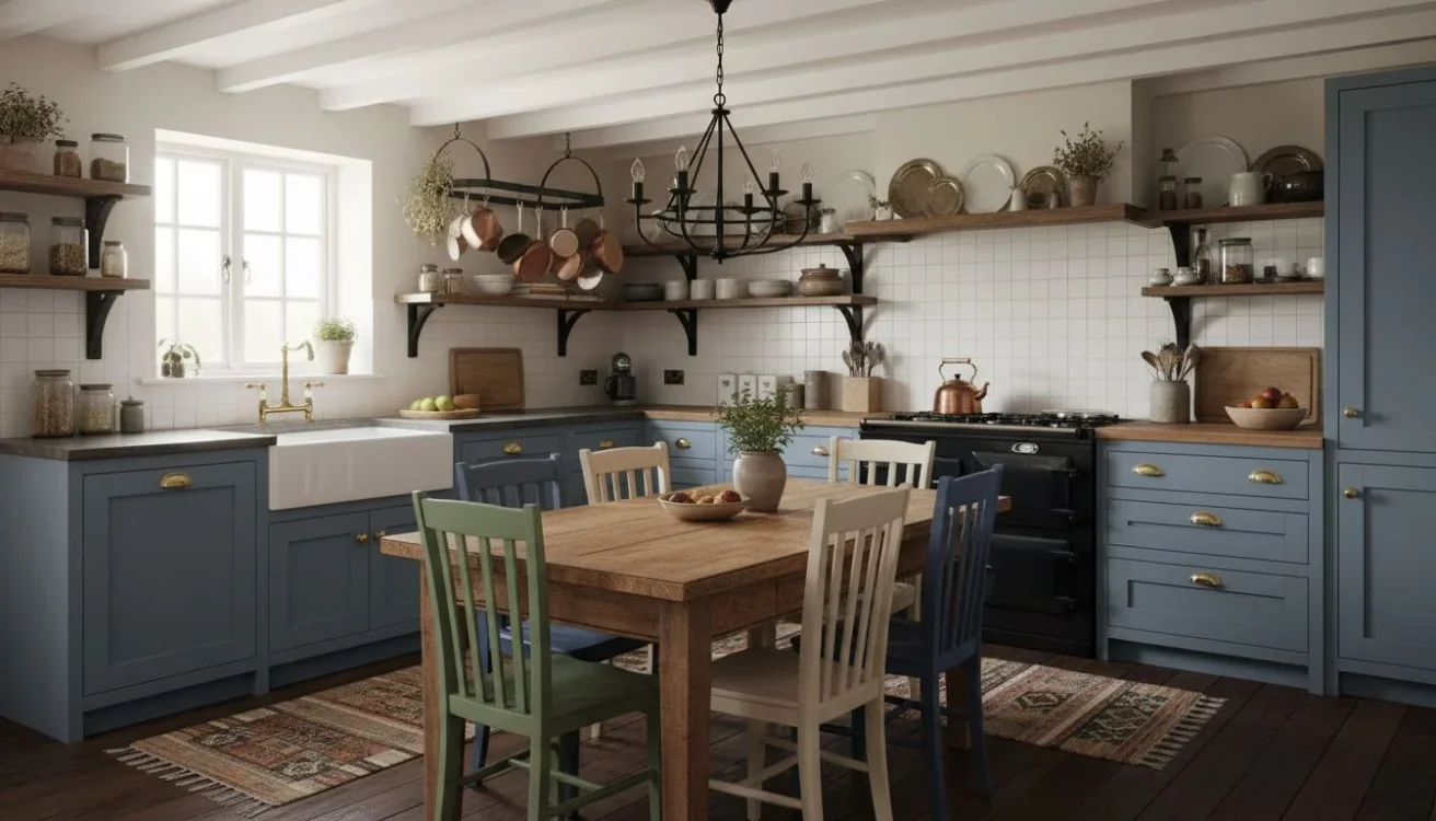 Mixed metals and finishes in cottage kitchen