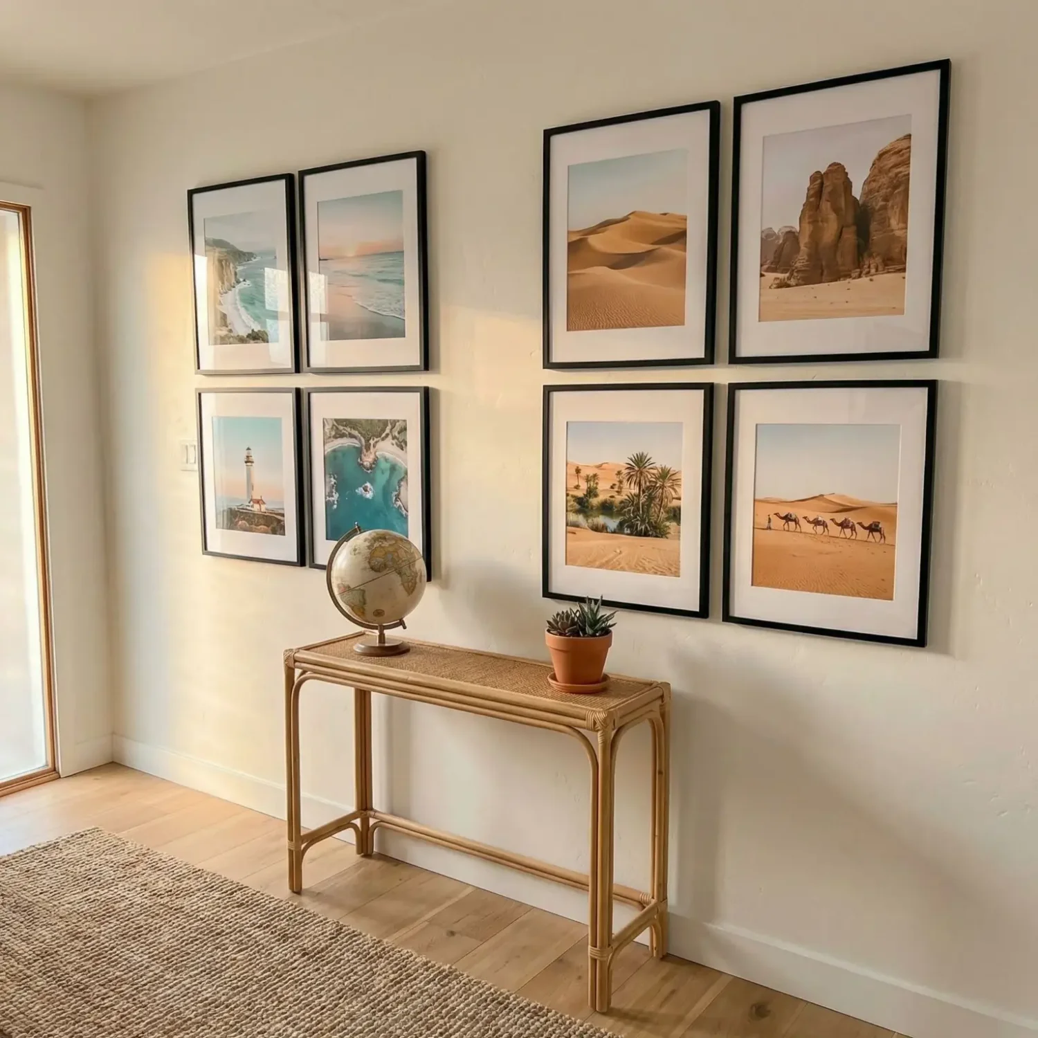 travel memories on entryway wall
