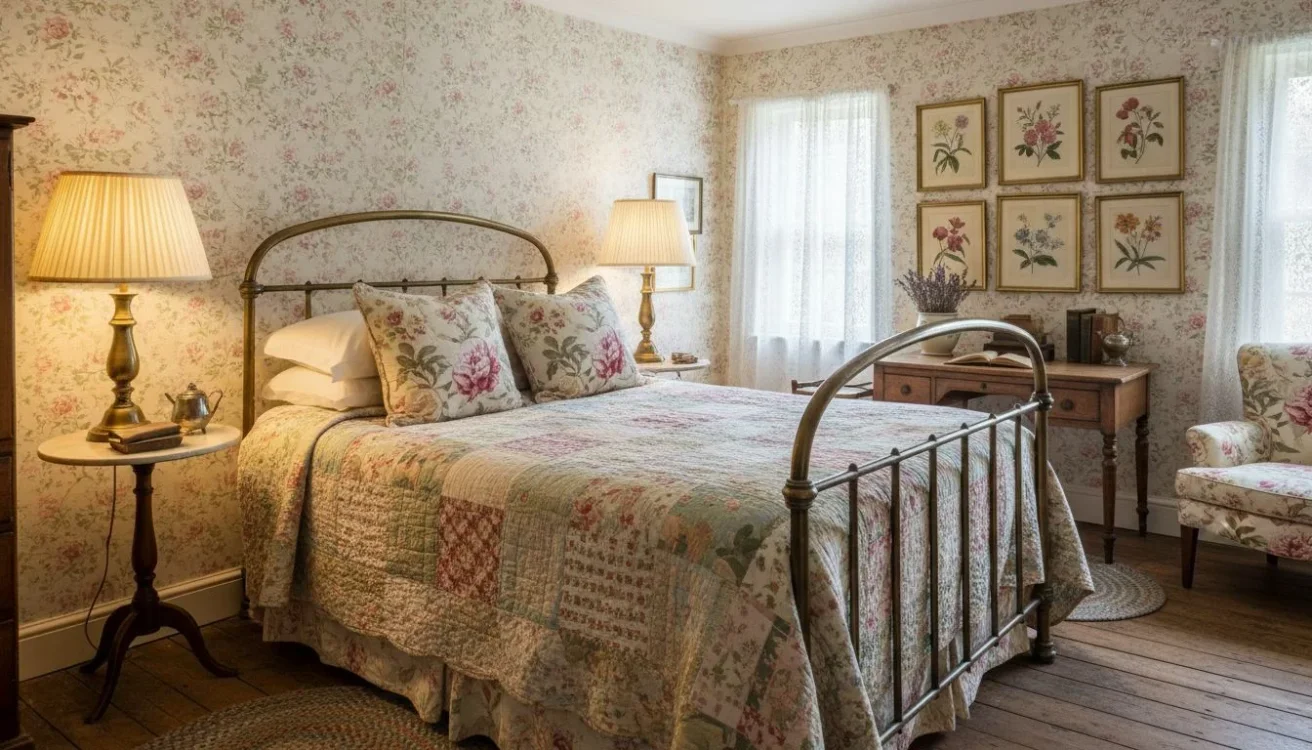 English Cottage: florals and antiques interior