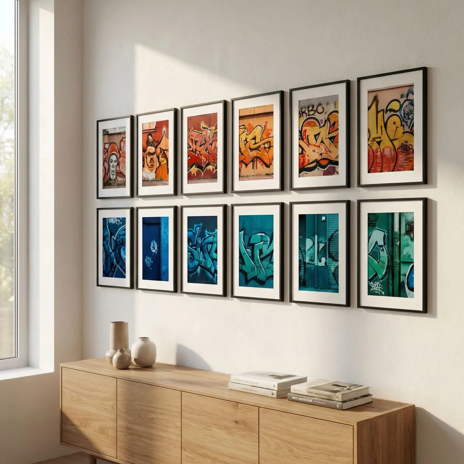 Color-block graffiti gallery wall framed photos