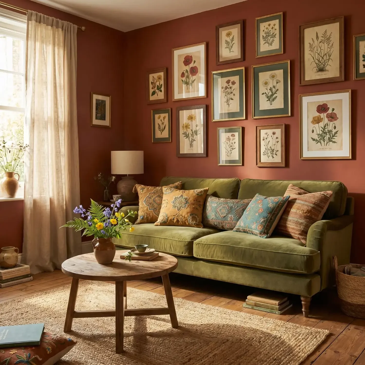 Wildflower botanical art prints in living room gallery