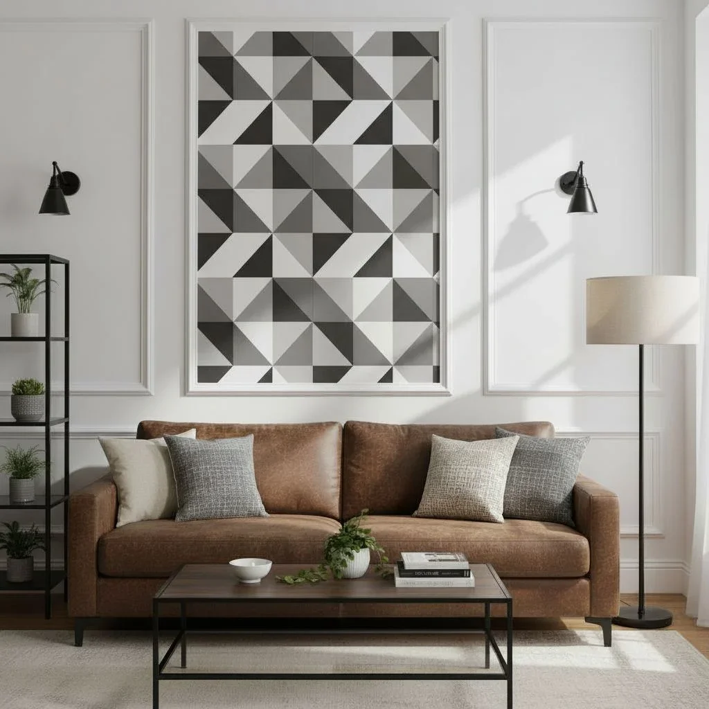 Geometric peel-and-stick wallpaper accent wall