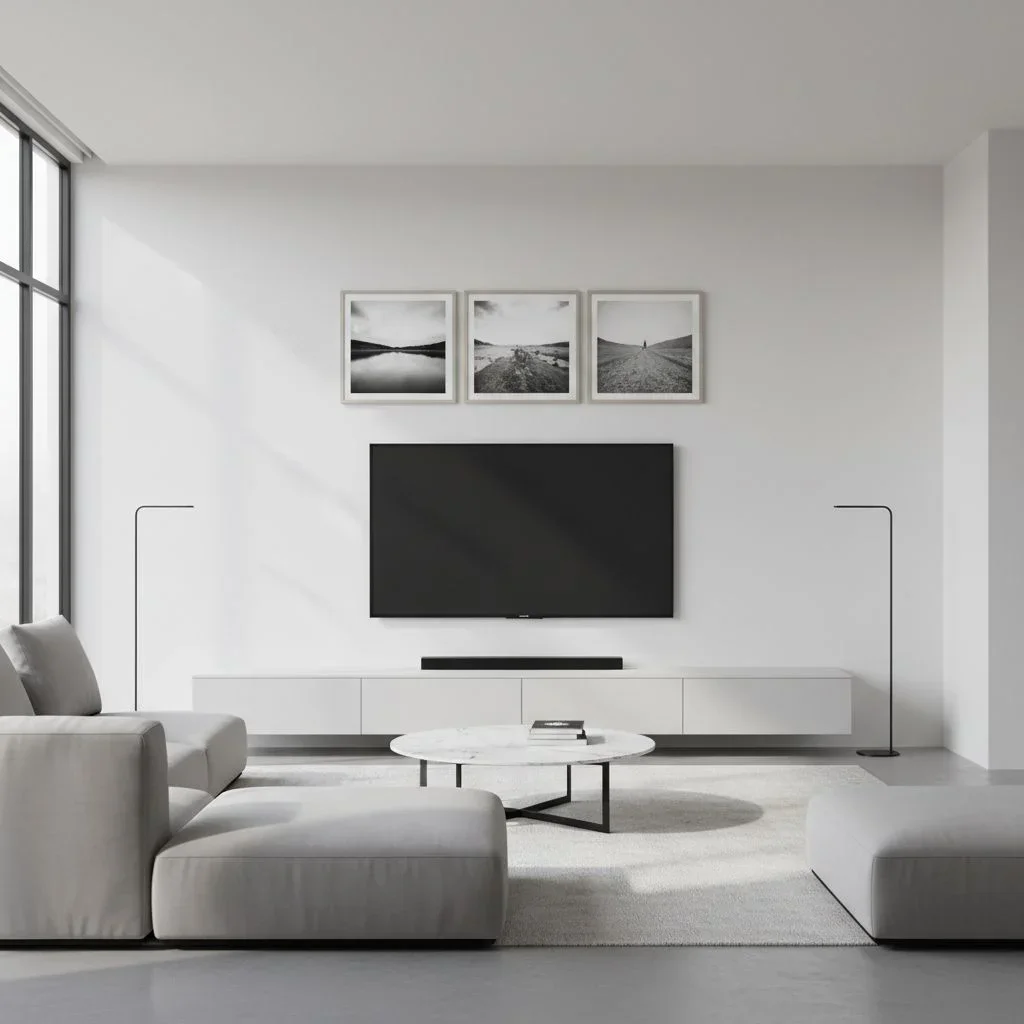 Minimalist black and white TV wall decor