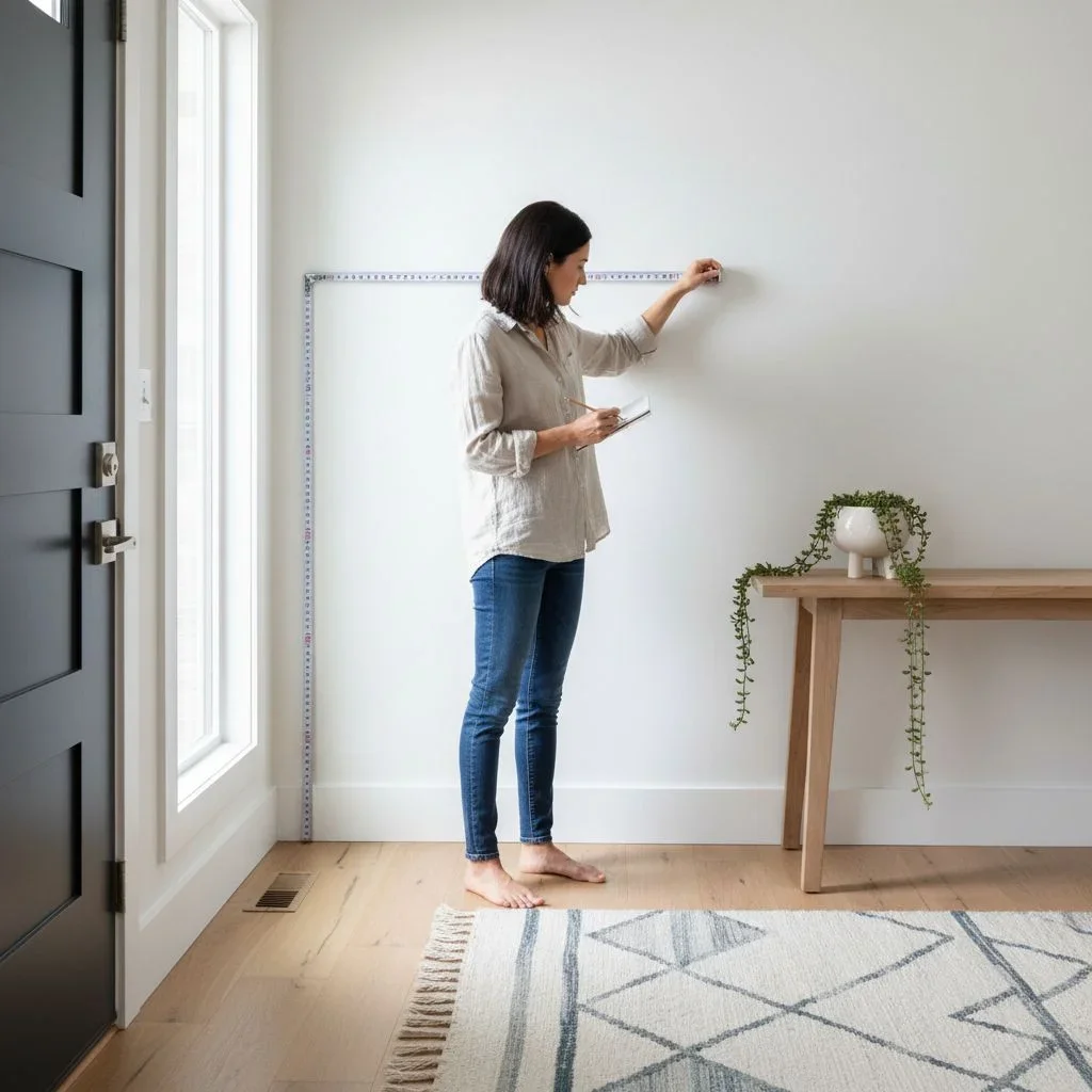 Woman measuring length and width of entryway