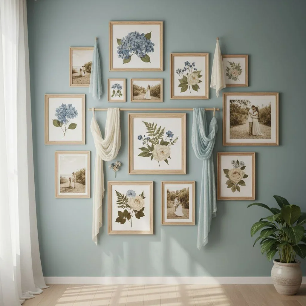 Realistic beach-garden wedding wall decor inspiration