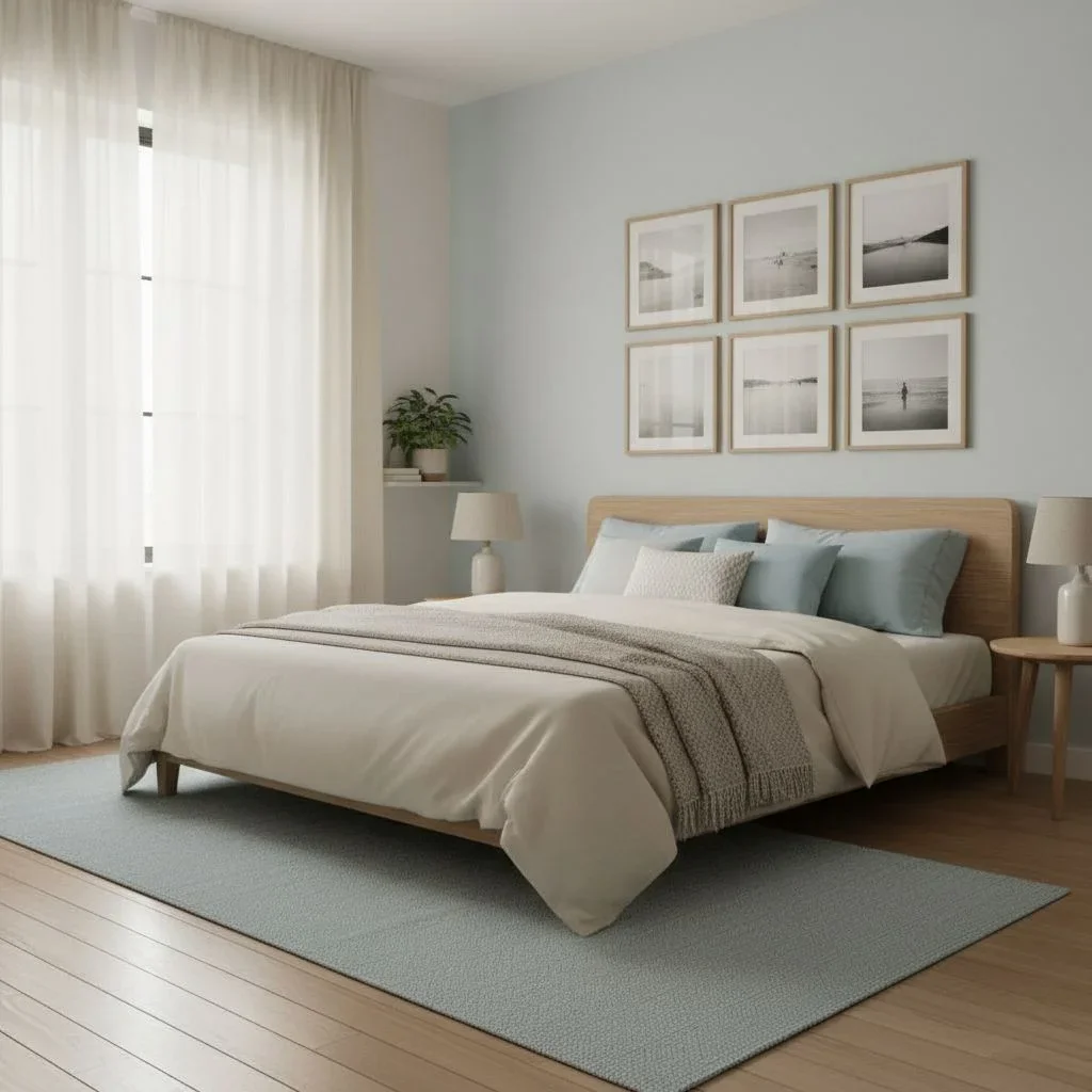 Affordable bedroom makeover with calming palette