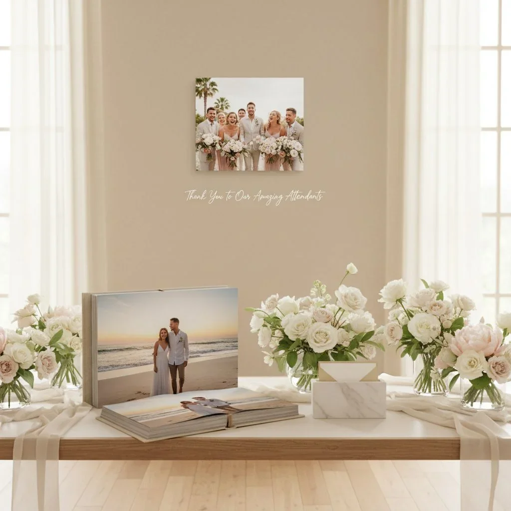 Wedding photo book and thank-you tile display