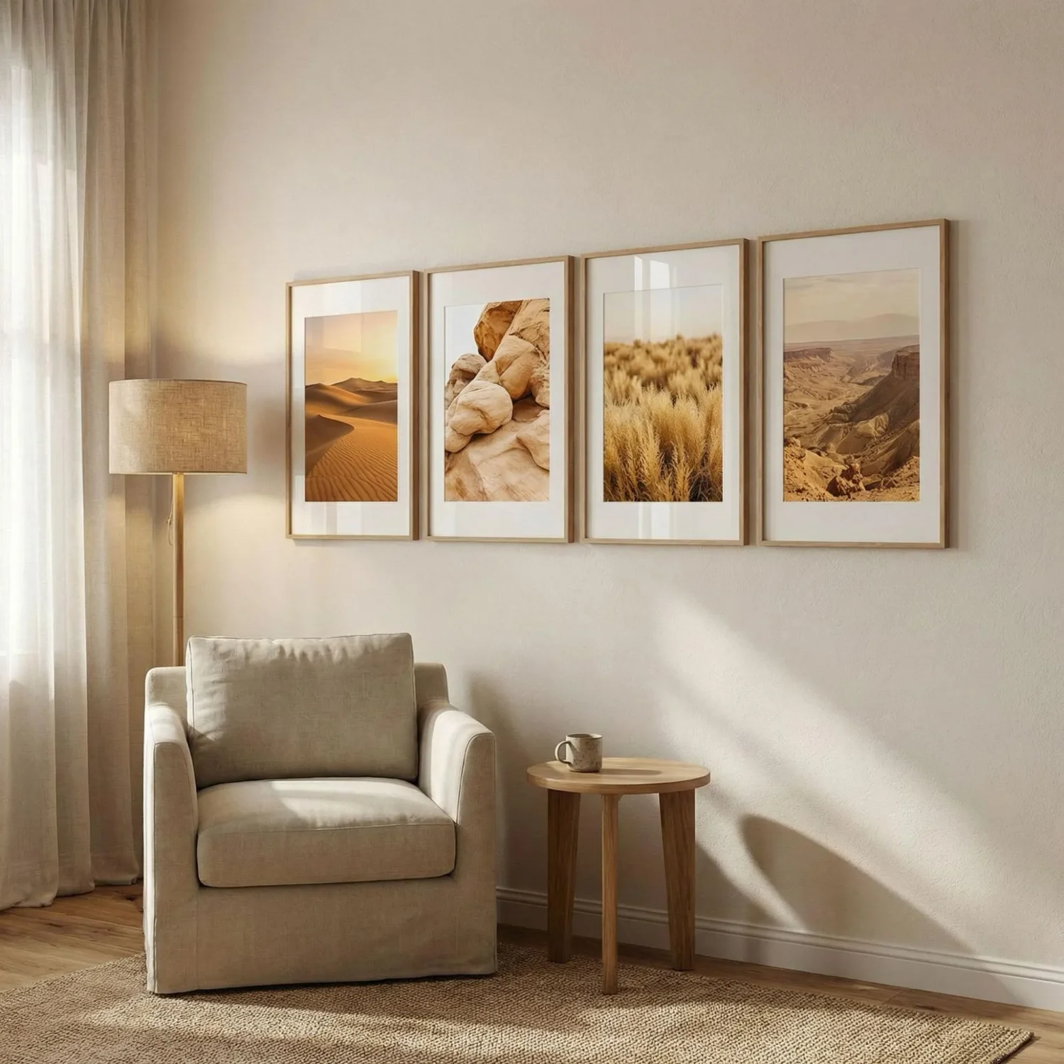 Thematic framed photo series in warm desert tones