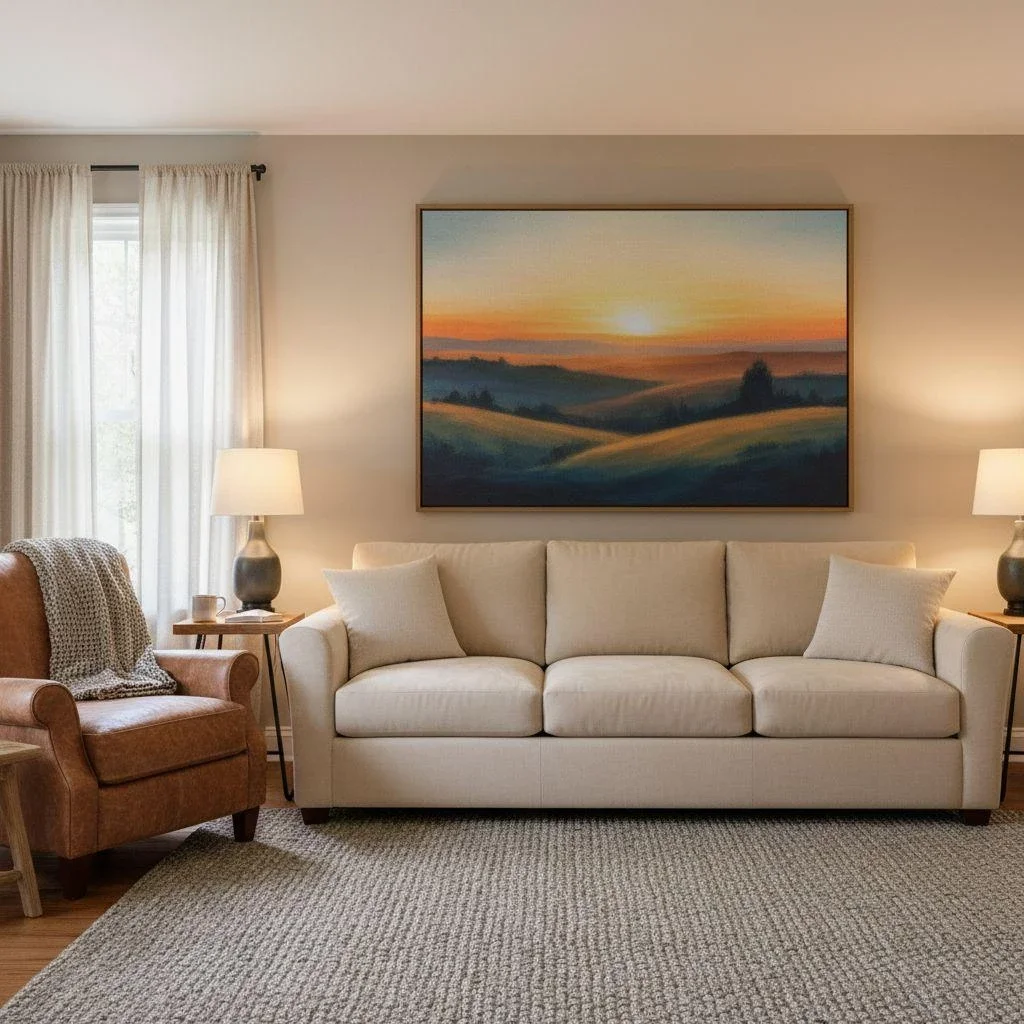 Matte canvas print in a cozy family room