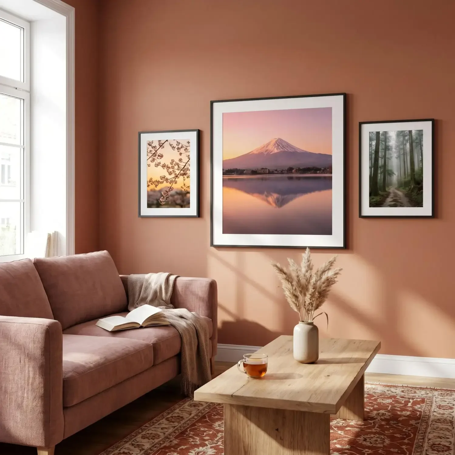 Mount Fuji framed photos on gallery wall