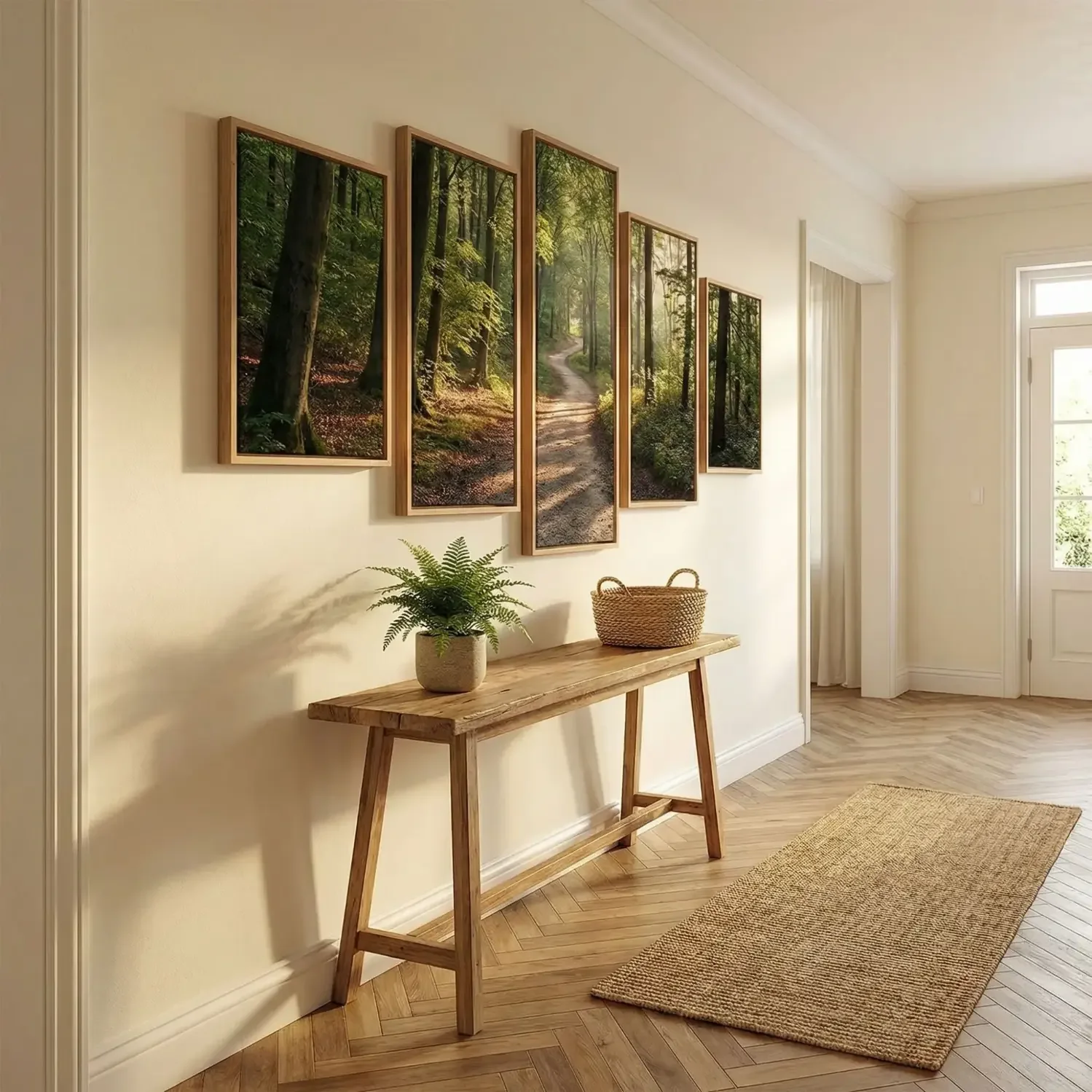 5 piece canvas art set in home entryway hallway