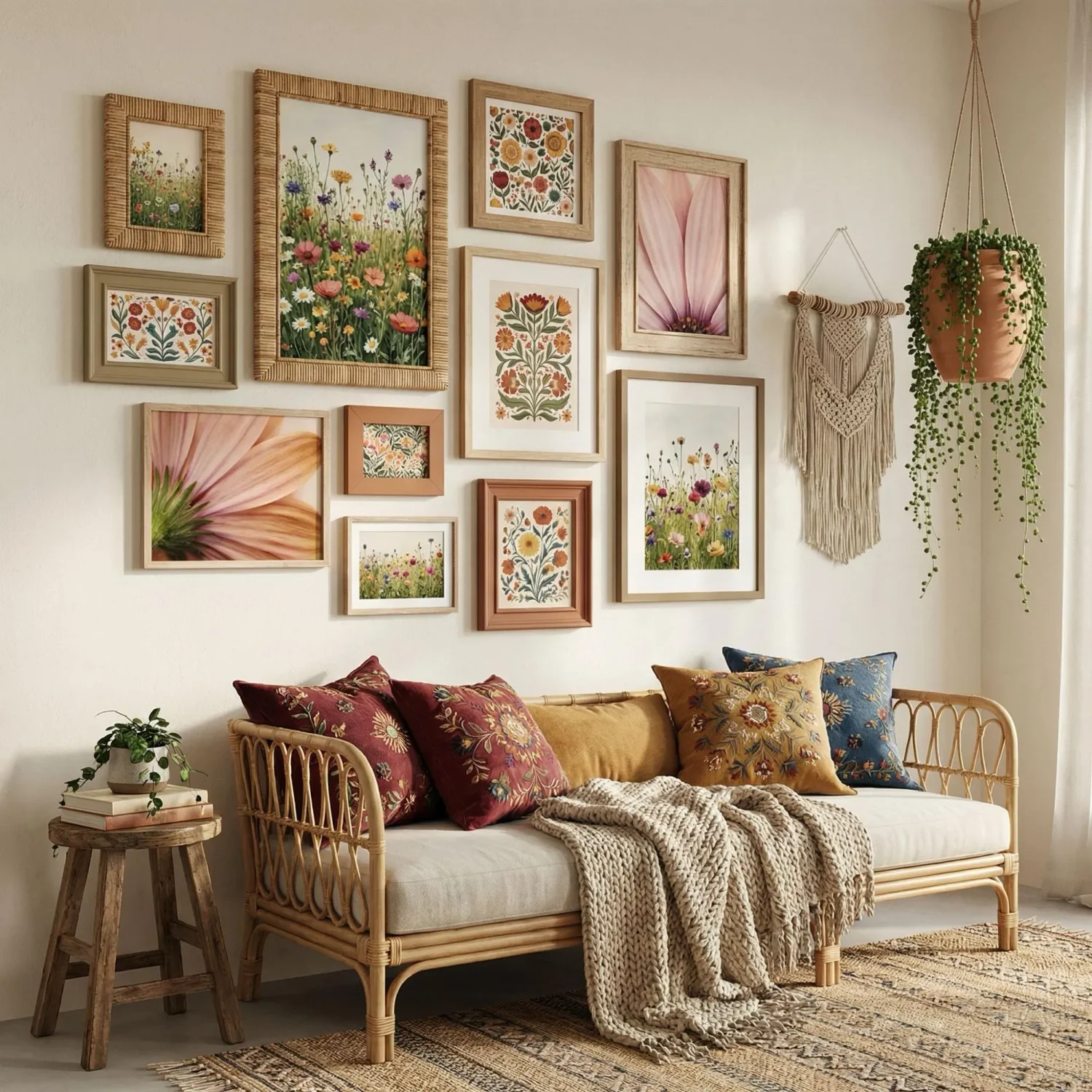 Boho eclectic gallery wall wildflower framed pictures
