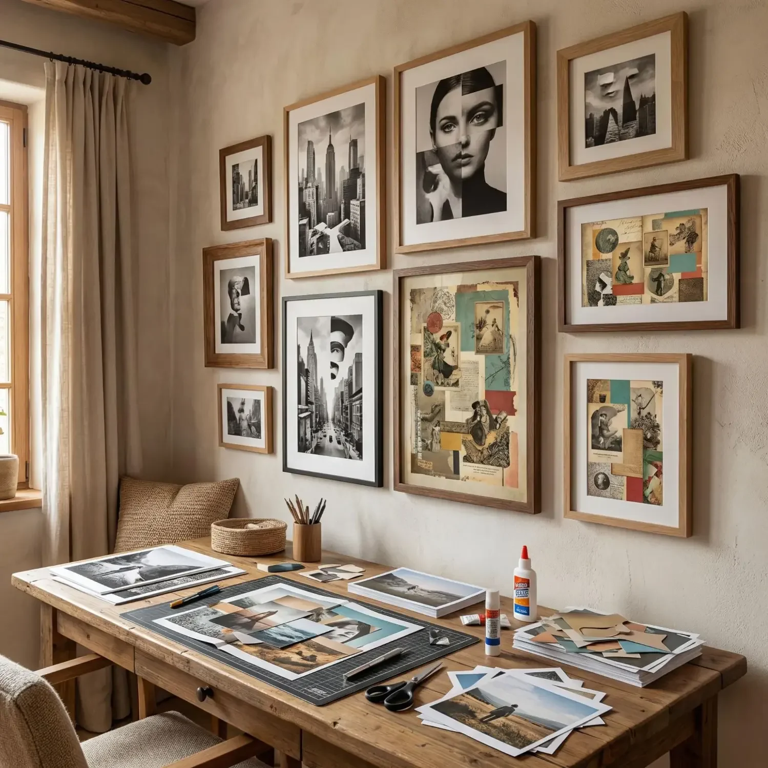 Photomontage and digital collage framed wall gallery