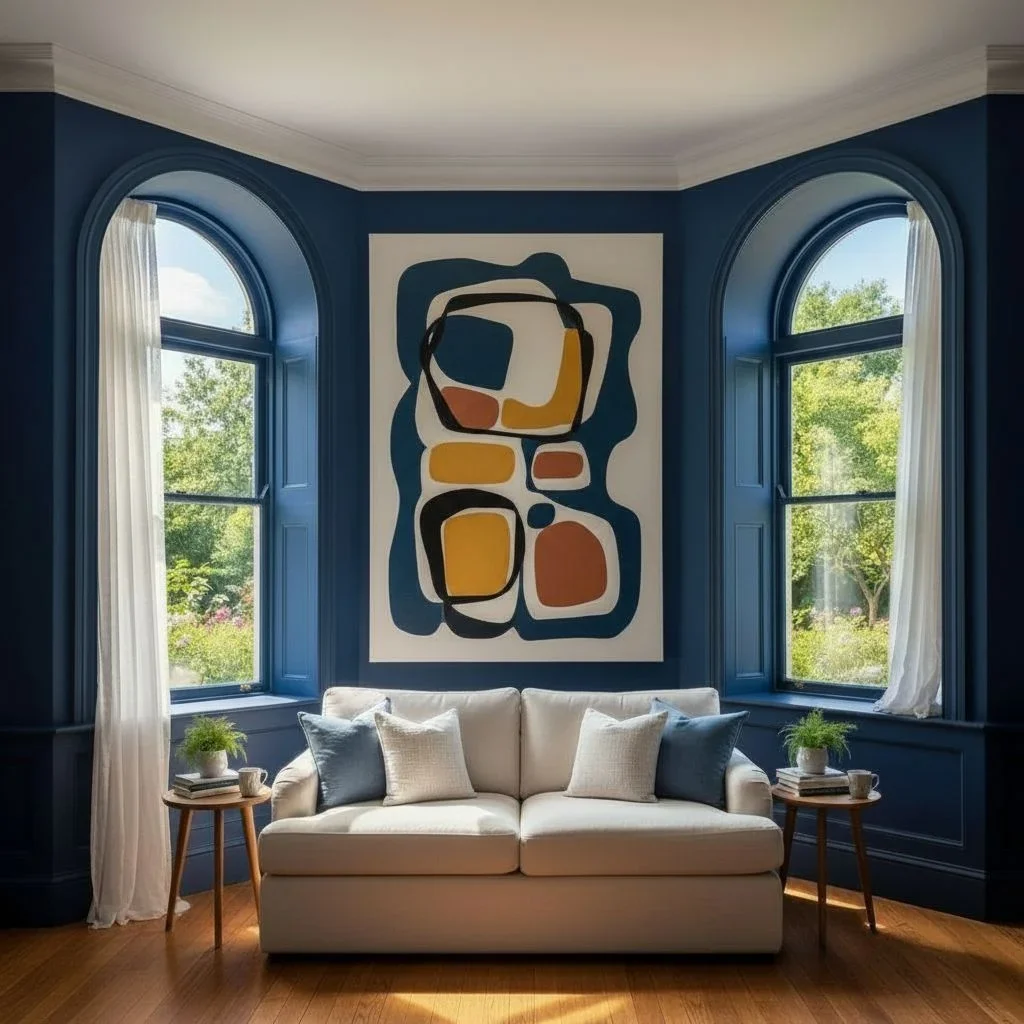 Oversized canvas art above sofa