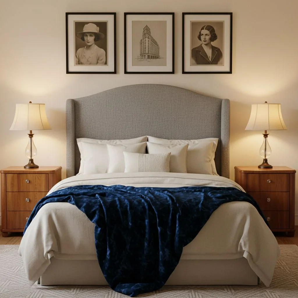 Serene 1930s bedroom with Deco touches
