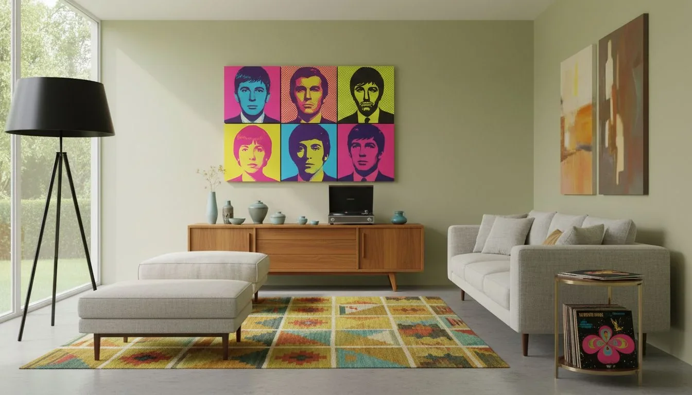 1960s Living room with Pop Art and teak credenza