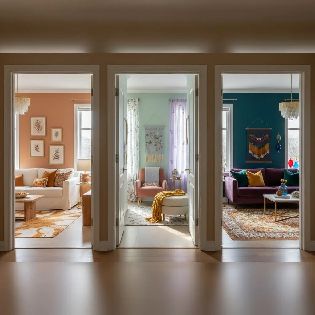 Thread color unites boho spaces with different palettes