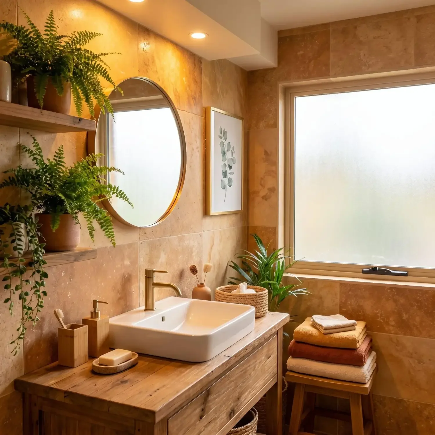Bathroom wall featuring eucalyptus botanical art frame