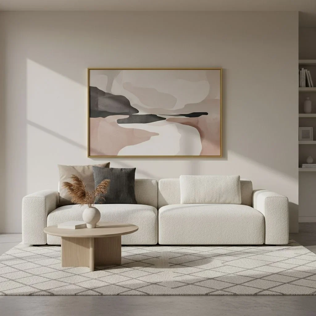 Living room art placement over sofa