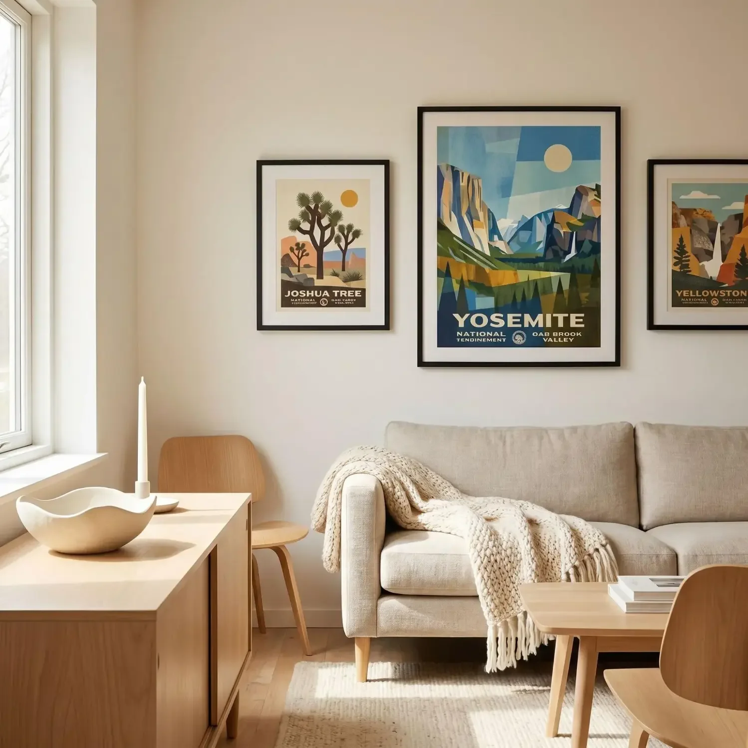 Collage-style national park prints Scandinavian decor