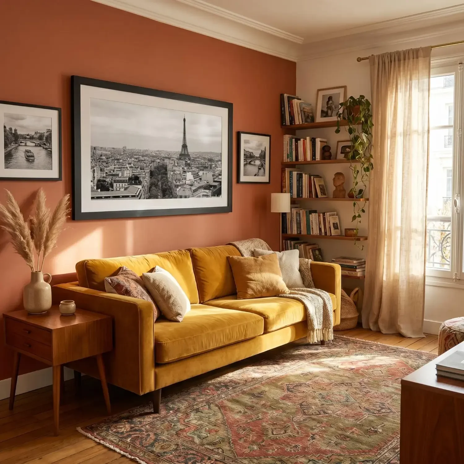 Paris wall art above sofa in living room