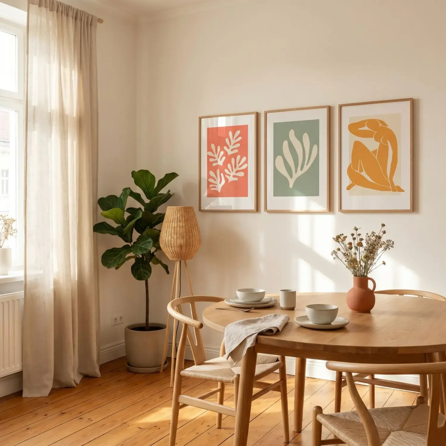 Matisse Blue Nudes and cut-outs framed art in minimalist living room