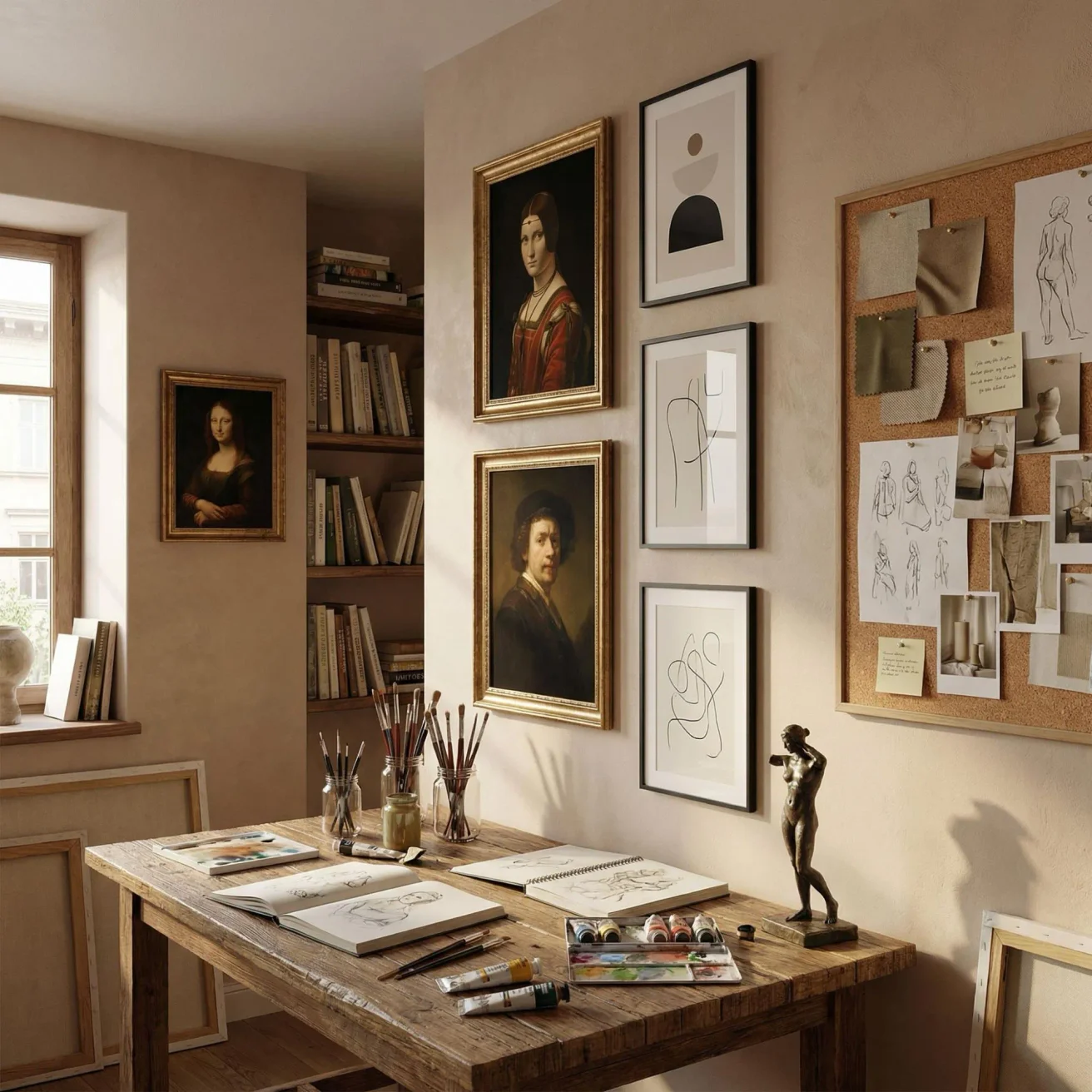 Home studio with modern and contemporary framed art
