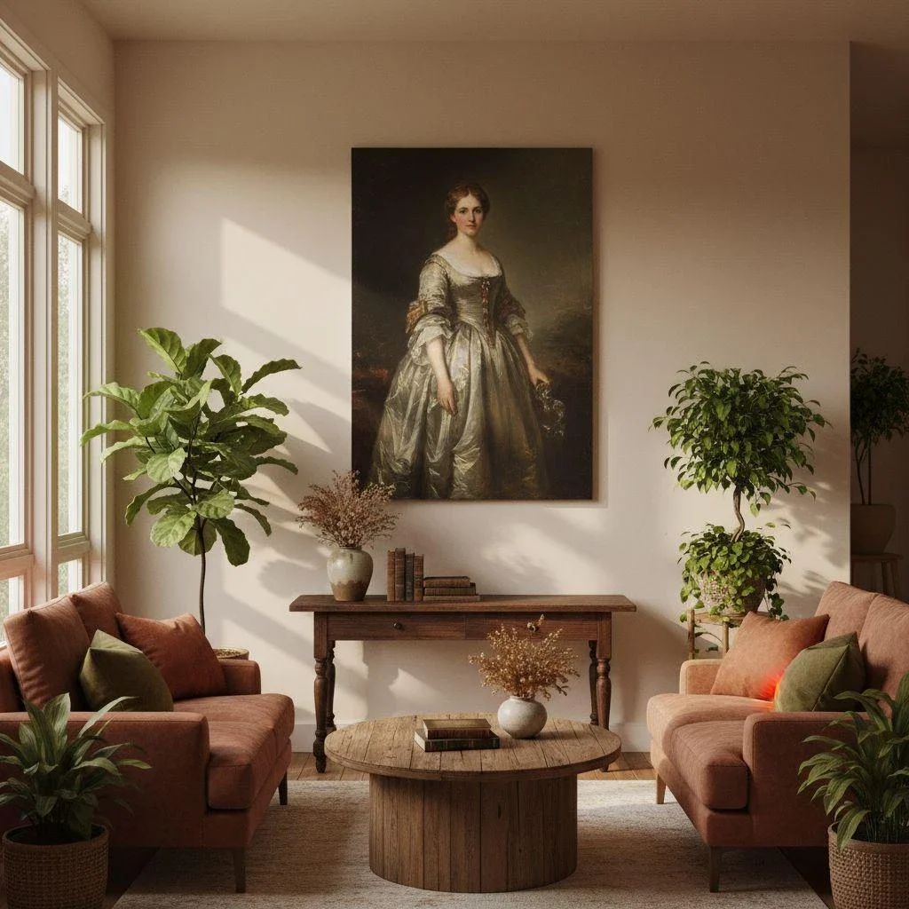 Canvas print in a warm, classic home setting