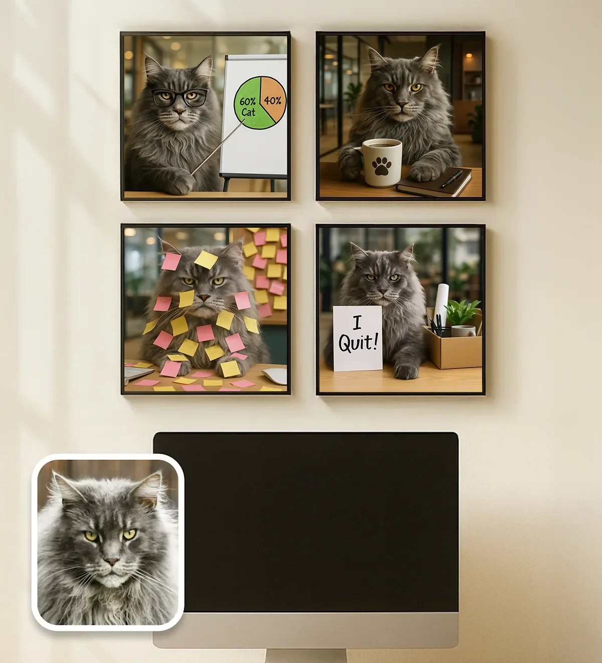 AI cat photos in office