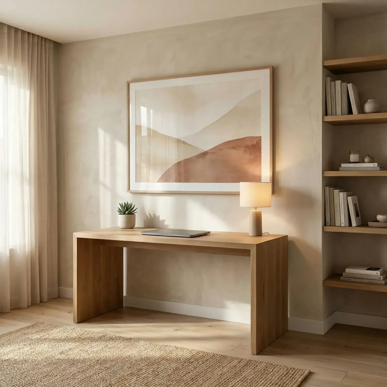 Large abstract framed art in home office