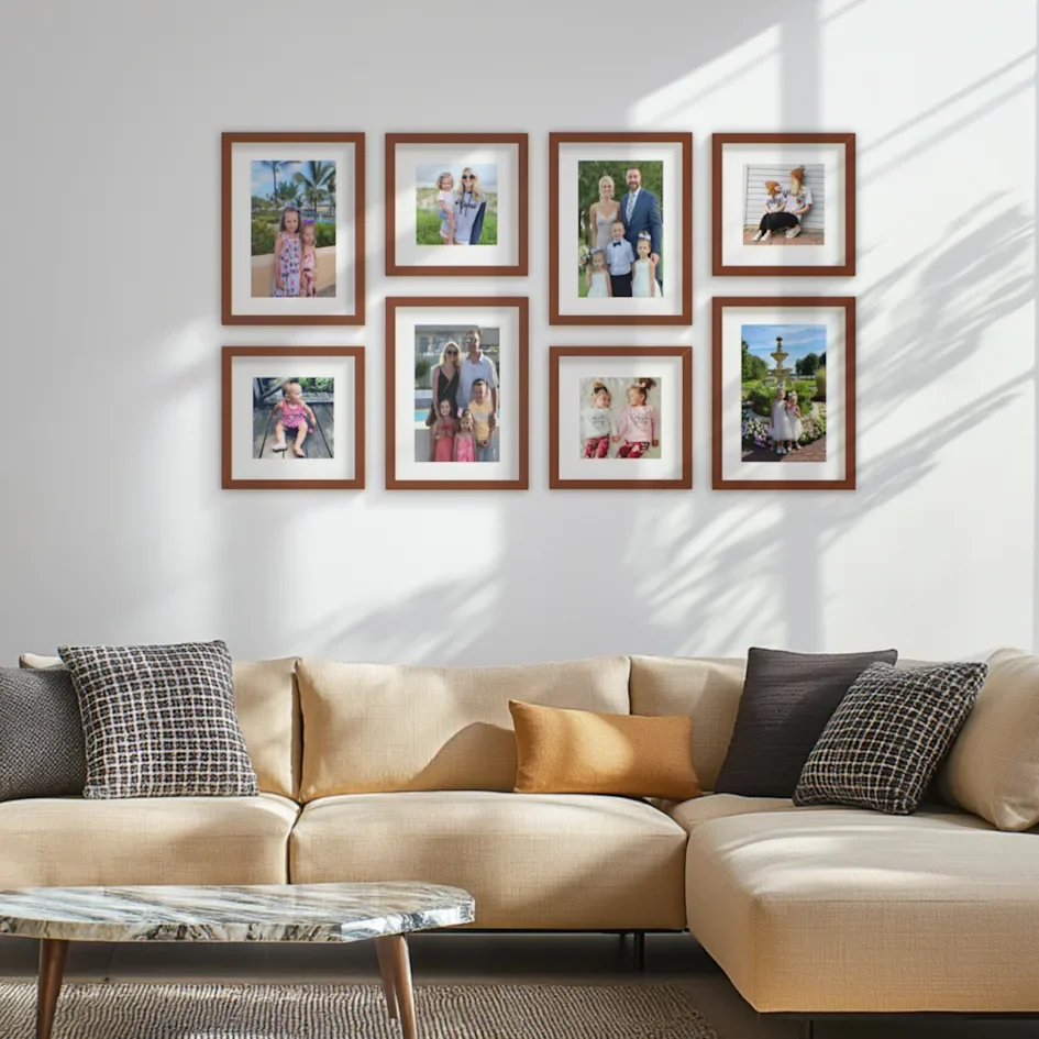 family grid above sofa