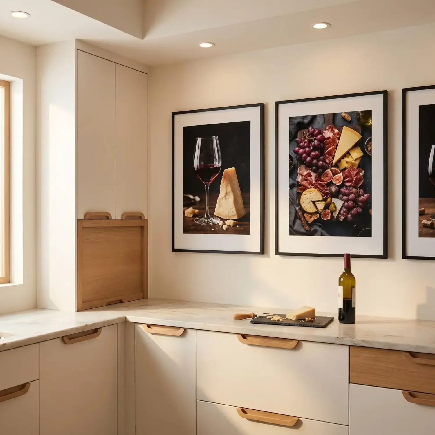 Modern still life wine art framed in contemporary home