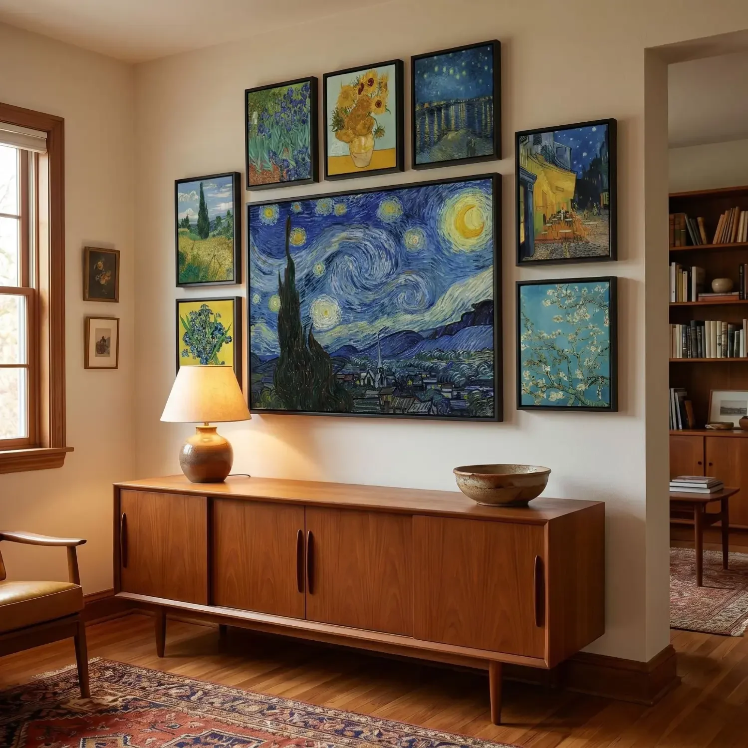 Van Gogh gallery wall with Irises and Sunflowers
