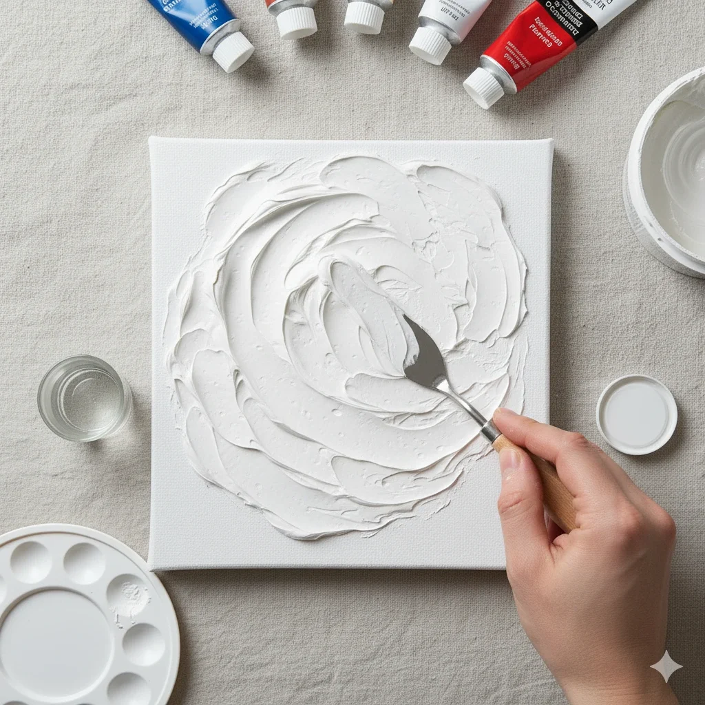 hand shaping thick modeling paste into spiral texture