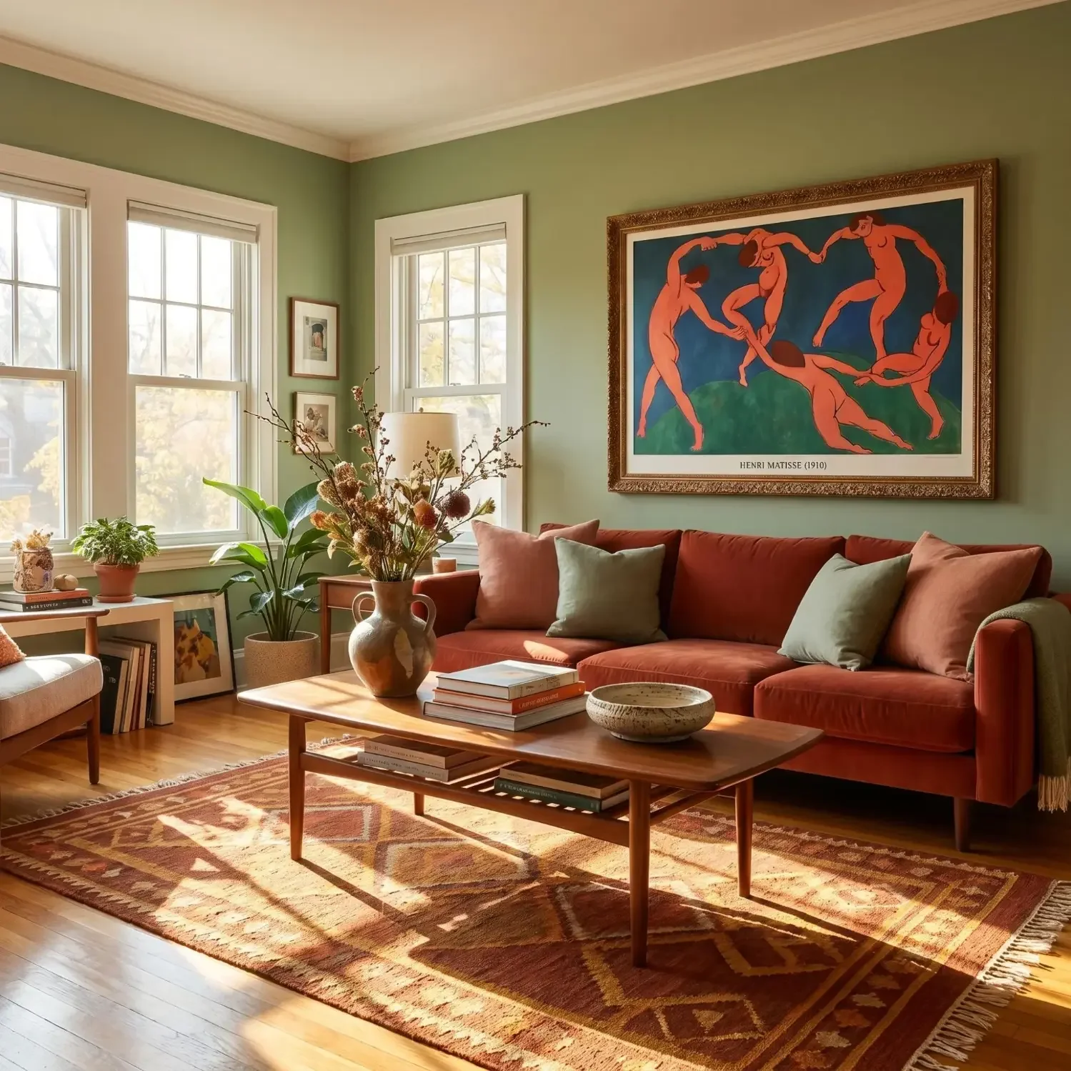 Matisse The Dance large framed art above living room sofa